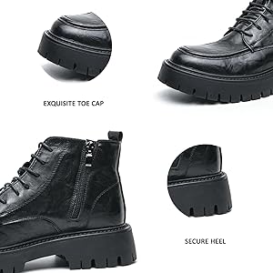 Amazon.com | Men's Textured Leather Platform Chunky Low Heel